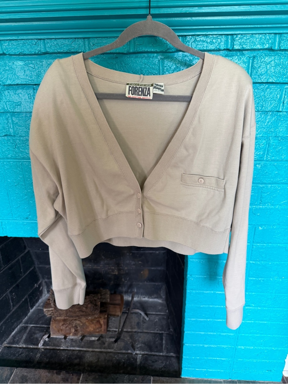 Forenza Taupe Cropped V-Neck Button Cardigan